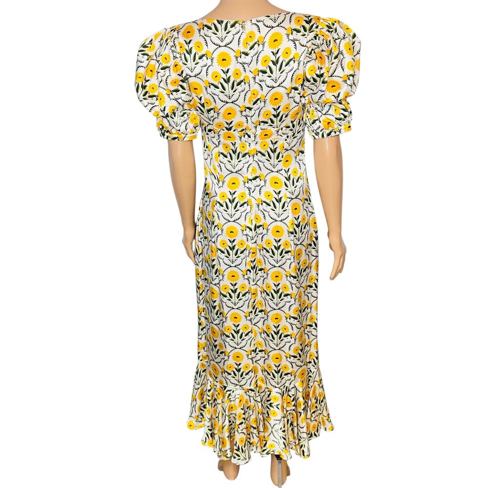 Agua by Agua Bendita Mango Mimosa Midi Dress S Silk White Yellow Floral Rare - Picture 2 of 16